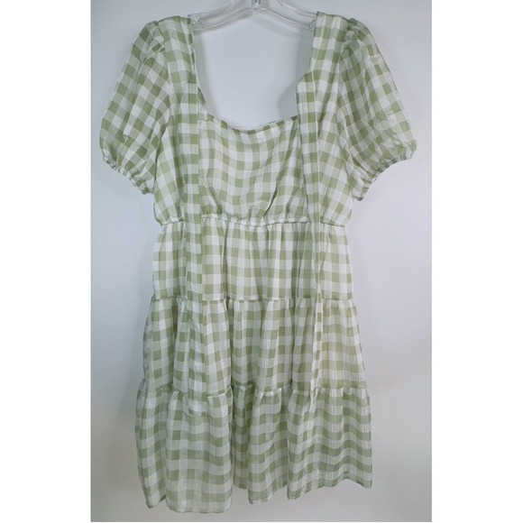 Mine Green and white checkered Dress Size Large - Picture 5 of 12